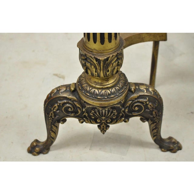 Gold Antique French Empire Style Bronze Column Flame Finial Fireplace Andirons - Pair For Sale - Image 8 of 11