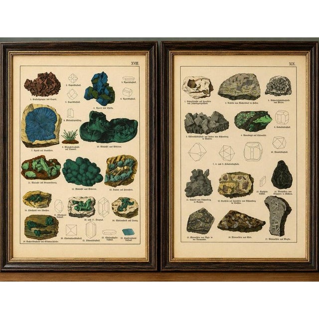 Set of two antique mineralogy chromolithographs, azurite, malachite & meteorites, 1888 description: a striking set of two...