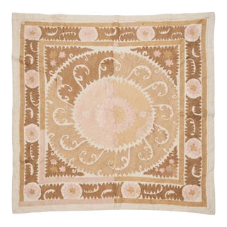 1970s Neutral Tan Suzani From Bukhara - 4'9'' X 4'11'' For Sale