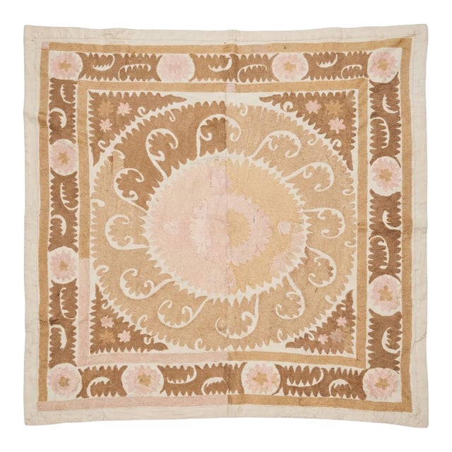 1970s Neutral Tan Suzani From Bukhara - 4'9'' X 4'11'' For Sale