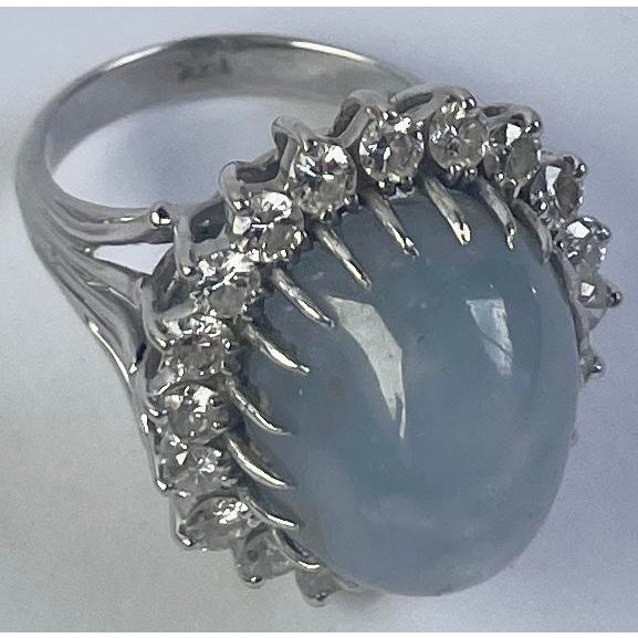Metal 1950s Plum Cabochon Sapphire, Diamond, and 14k White Gold Ring, Size 6.5 - For Sale - Image 7 of 8
