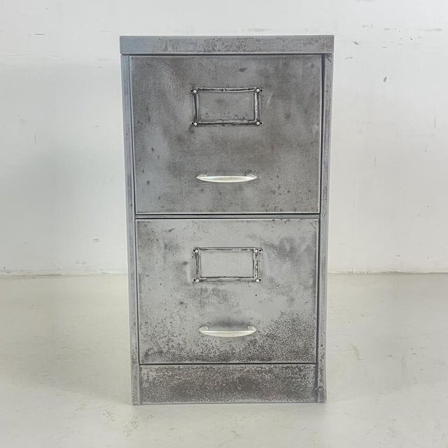 Polished Steel 2 Drawer Filing Cabinet For Sale - Image 8 of 8