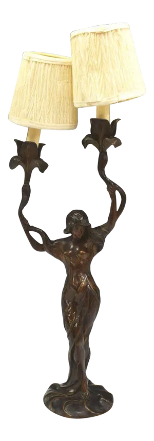 Early 20th Century Marcel Debut French Art Nouveau Bronze Sculpture Electrified Table Lamp