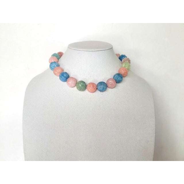Carved Aquamarine Morganite Necklace With Sterling Silver Aquamarine Clasp For Sale - Image 4 of 10