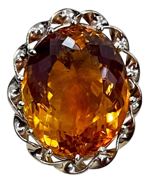32 Carat Natural Oval Citrine Cocktail Ring in 14 Karat Yellow Gold, Estate