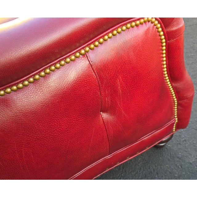 Hancock & Moore Sundance Burgundy Leather Sofa With Nailhead Trim and Turned Bun Feet For Sale - Image 10 of 18