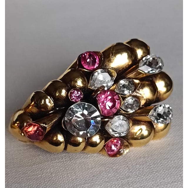 1980s Clip-on Earrings in Brass and Rhinestone, 1980s, Set of 2 For Sale - Image 5 of 11