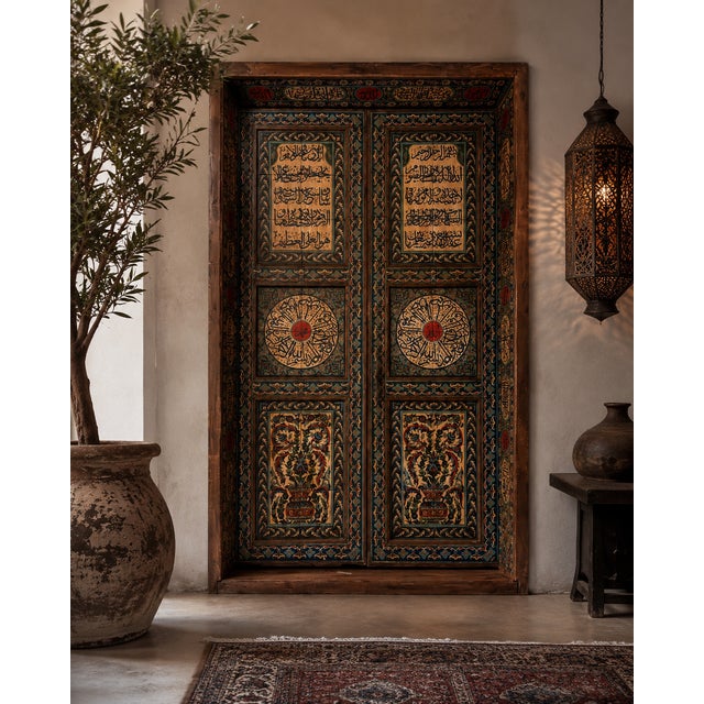 Pair of Moroccan Polychrome Painted and Gilt Calligraphic Doors For Sale In New York - Image 6 of 6