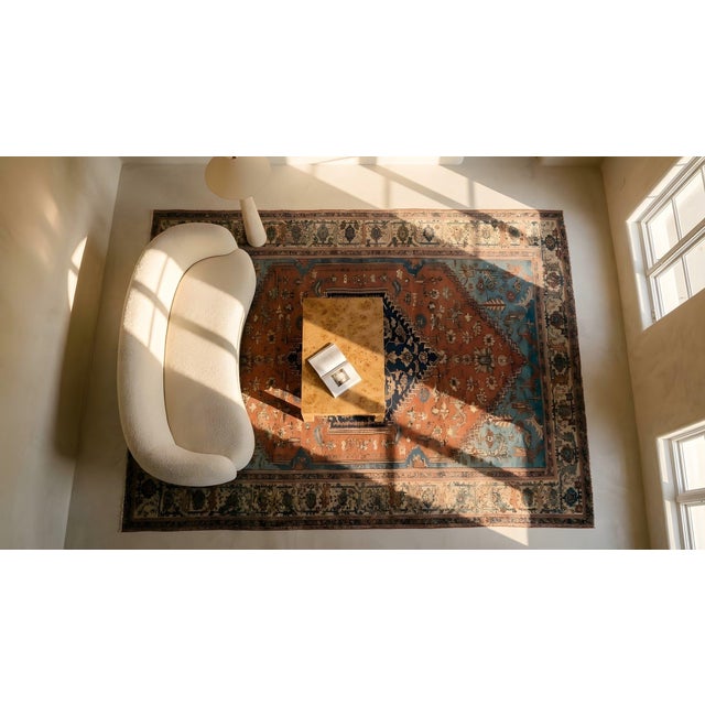 1870s Red Rust Medallion Rustic Antique Persian Bakshaish Rug 10' 6" X13' 2" Wool Handknotted Carpet For Sale - Image 11 of 12