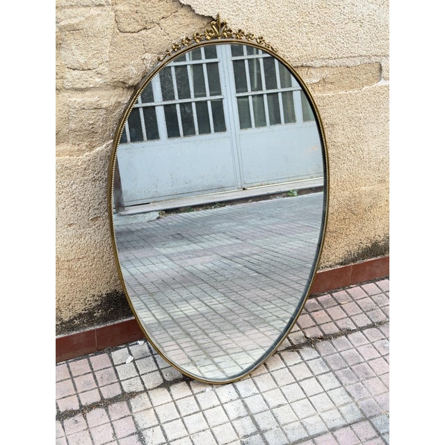 Mid-Century Modern Oval Brass Wall Mirror, Italy, 1950s For Sale - Image 3 of 16