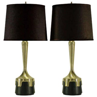 Frederick Cooper Nickel & Ebonized Walnut Table Lamps - a Pair For Sale