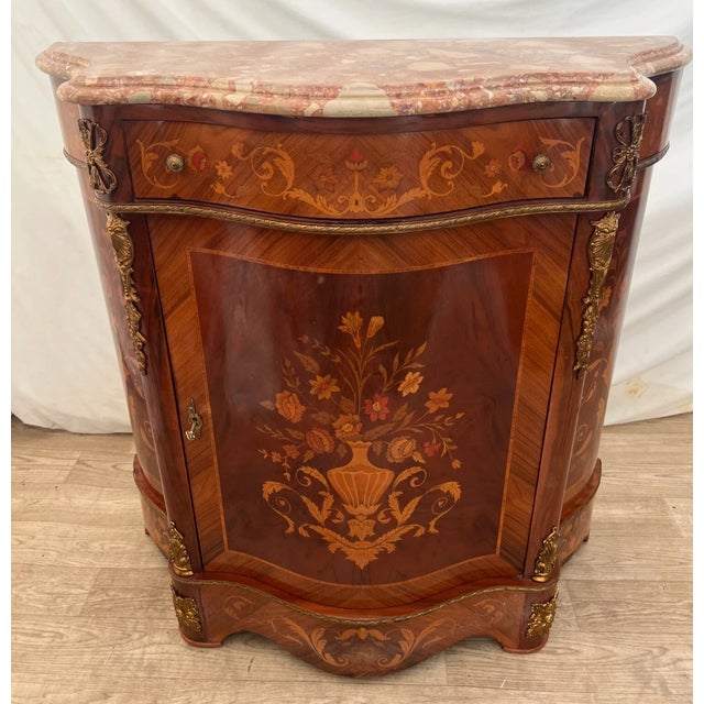 1960s French Credenza, Bombe Style Locking Console Cabinet, Sideboard, Marquetry For Sale - Image 13 of 13