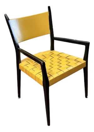 Paul McCobb Irwin Collection Black Lacquer and Woven Leather Armchair