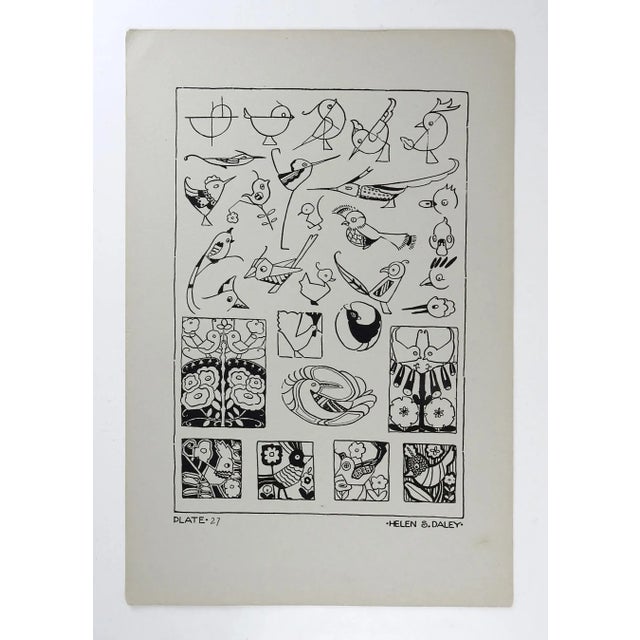 Vintage 1920's black and gray Art Deco bird designs serigraph on paper by Helen S. Daley. Likely from a portfolio of...