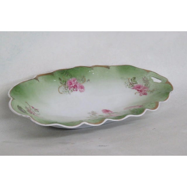 Mid-Century Modern Bavaria Germany Porcelain Floral Pink Roses Serving Tray Dish With Handles For Sale - Image 3 of 13