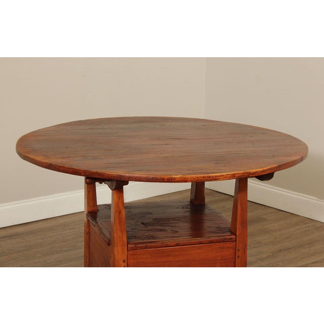 Brown Antique Softwood Round Tilt Top Bench Dining Table For Sale - Image 8 of 12