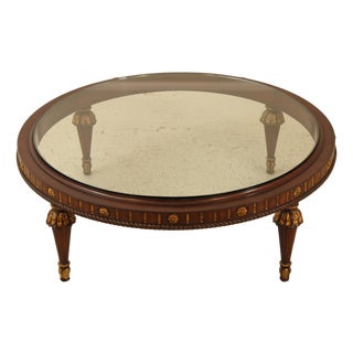 Glass Top Large Round French Style Coffee Cocktail Table For Sale
