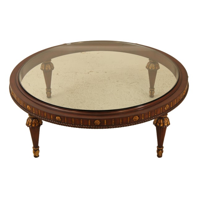 Glass Top Large Round French Style Coffee Cocktail Table For Sale