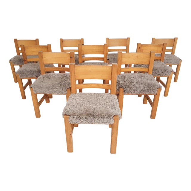 Pinewood Dining Chair in the style of Ate Van Apeldoorn, the Netherlands, 1970s, Set of 10 For Sale