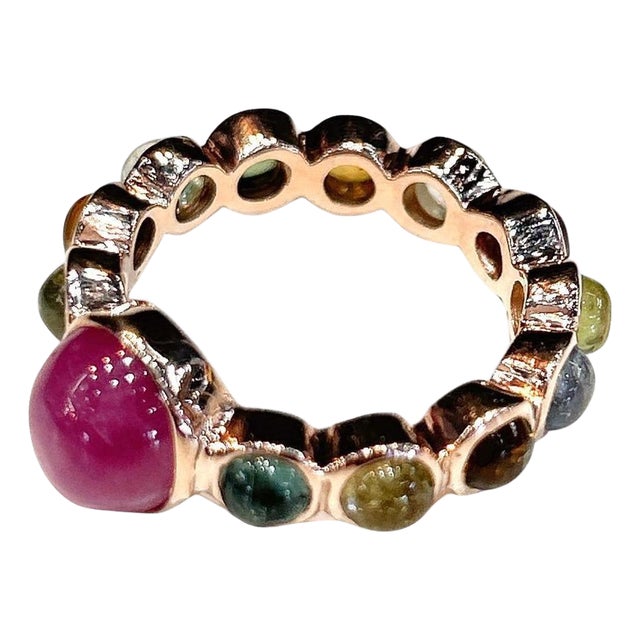 Bochic "Capri" Ruby & Multi Tourmalines Ring Set In 18K Gold & Silver For Sale