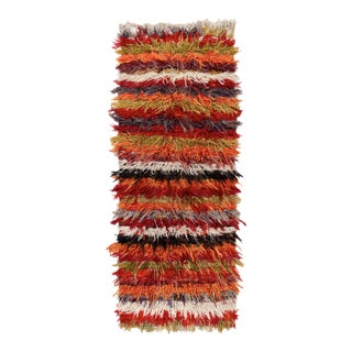 Vintage Tulu Rug in Orange, Red, Green Multicolor Shag Pile Stripes For Sale