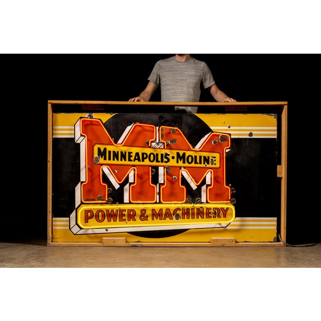 c. 1930s/1940s; Minneapolis Moline Power Implement Co. - Hopkins/Minneapolis, MN Vintage single-sided porcelain neon...