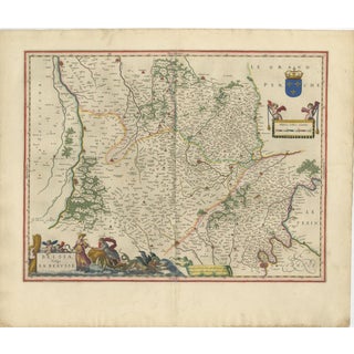 Antique Blue Map of Beauce & Perche, France, 1642 For Sale