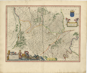 Antique Blue Map of Beauce & Perche, France, 1642