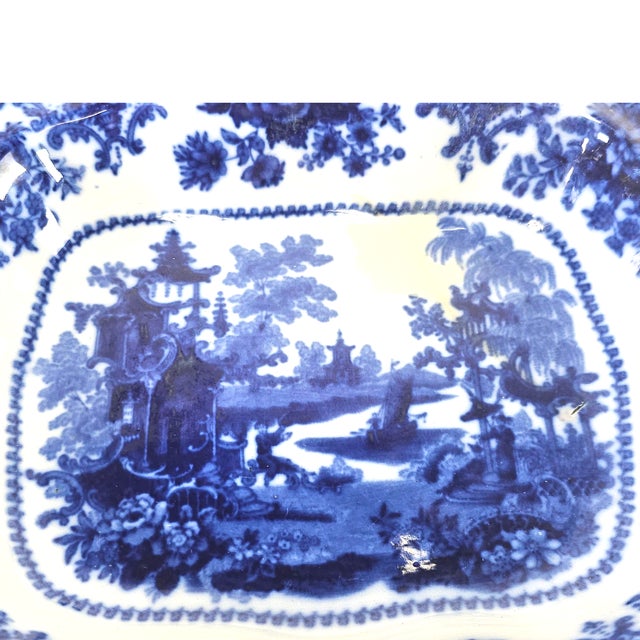 Ceramic Antique W. Adams Fairy Villas Flow Blue Covered Serving Dish 13.5" For Sale - Image 7 of 15