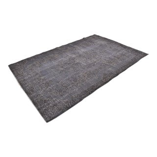 Vintage Distressed Turkish Oushak Rug in Charcoal Black, Slate Gray For Sale