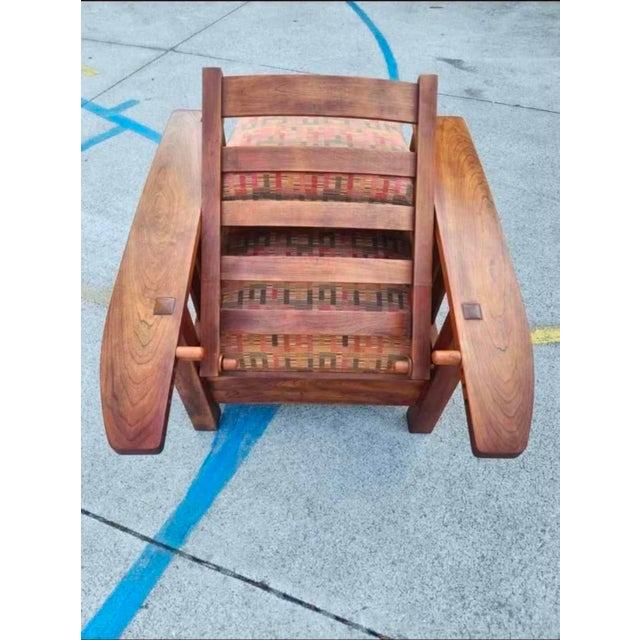 Vintage Stickley Cherry Wood Bow Slant Arm Morris Reclining Chair & Ottoman For Sale In Tampa - Image 6 of 9