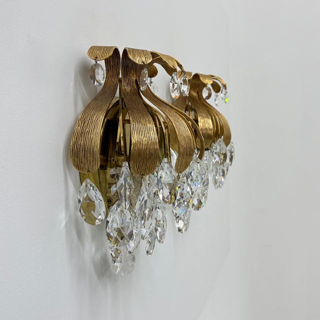1960s Brass and Crystal Pineapple Wall Lamps by Ernst Palme for Palwa, Germany, 1960s, Set of 2 For Sale - Image 5 of 8