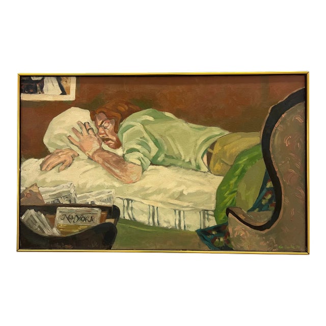 1972 Vintage O/C Sleeping Man Painting For Sale