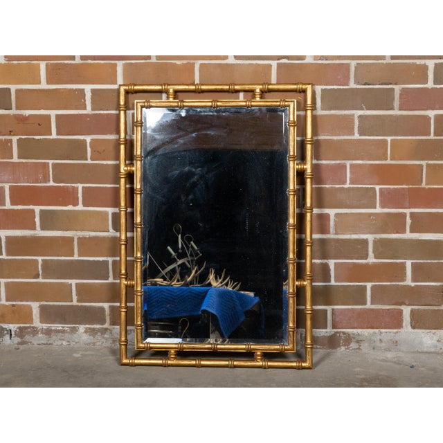 Mid-Century Modern Midcentury Italian Gilt Faux Bamboo Mirror with Beveled Glass For Sale - Image 3 of 10