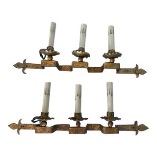 Early 20th Century Gilt Iron Bracket Sconces - a Pair For Sale