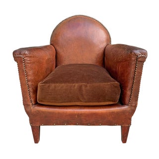 1920s Vintage French Art Deco Leather Club Chair For Sale