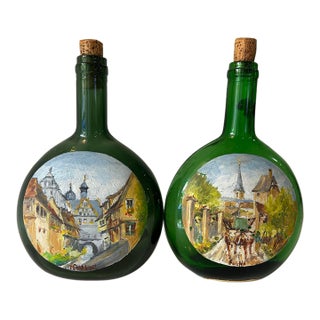 Mid Century Hand Painted 'Bocksbeutel' of Franconian Wine Bottles (Frankenwein) 1957 For Sale