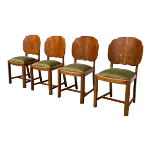 1920s Art Deco Walnut Dining Chairs - Set of 4