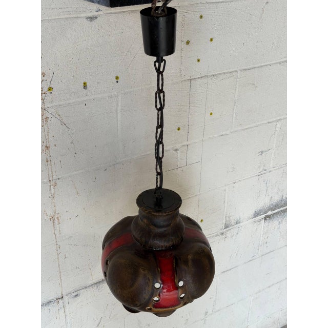 Ceramic Pendant Light Fixture Glazed Studio Pottery Ceiling Lamp Mid-Century Modern 1970s For Sale In Los Angeles - Image 6 of 10