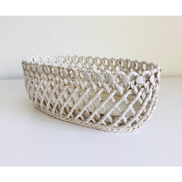 1950s Rare Italian Creamware Oval Ceramic Rope Basket For Sale In Sacramento - Image 6 of 14