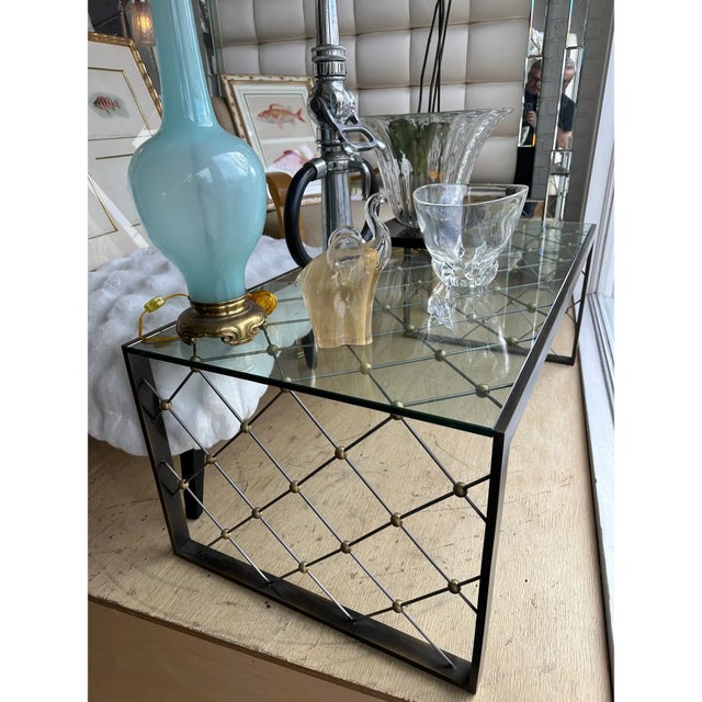 Art Deco Jean Royere Eiffel Tower Bronze Glass Cocktail Table For Sale - Image 3 of 4