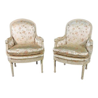 Louis XVI Style Maison Jansen Bergeres in a Distressed Frame - a Pair For Sale