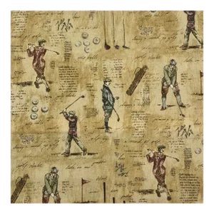 Designer P Kaufmann Blue Brown Berry Gold Green "Round of Golf" Country Club Golfing Fabric Sample