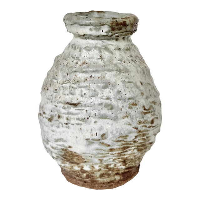 Mid 20th Century Rustic Hand-Thrown Studio Pottery Vase, Earthy Wabi-Sabi Form For Sale