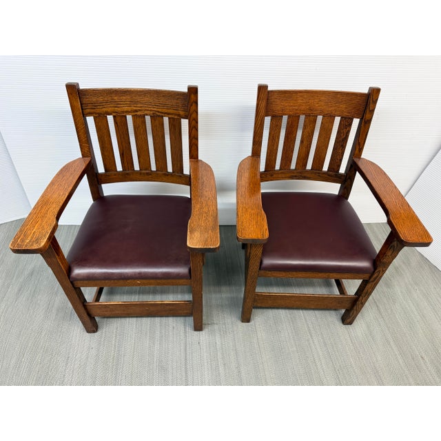 Wood Arts & Crafts Mission Style Arm Chairs, Pair For Sale - Image 7 of 12