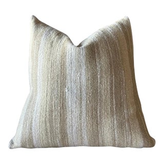 Woven Belgian Linen and Wool Stripe Lumbar Pillow With Down Insert For Sale