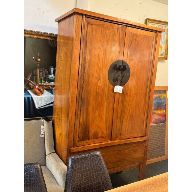 Tan Qing Dynasty Elmwood Wedding Cabinet, Antique For Sale - Image 8 of 13