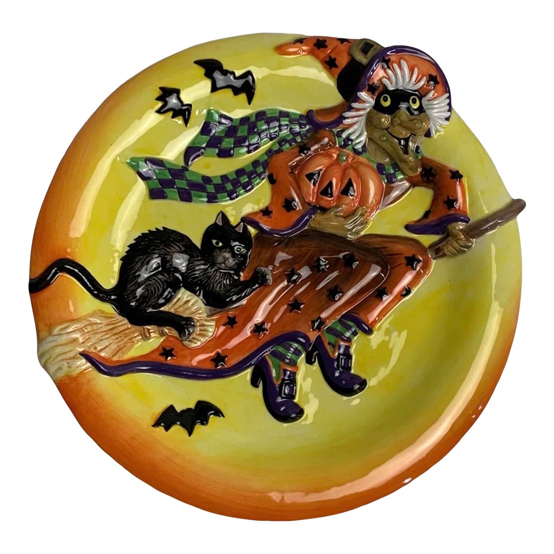 Vintage Fitz and Floyd HandPainted Halloween Witch Canapé Appetizer