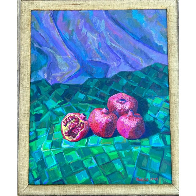 Impressionist Original Still Life Oil Painting of Pomegranates by British Artist Noelle DeSantis For Sale - Image 3 of 7
