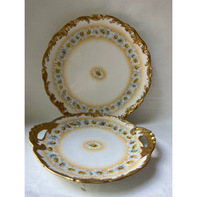 Art Deco Antique Limoges Heavy Gold Double Handle Daisy Chain Charger and Round Platter Set- 2 Pieces For Sale - Image 3 of 13